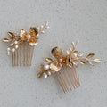 SLBRIDAL Baroque Alloy Flower Leaf Rhinestones Zircon Freshwater Pearls Bridal Hair Comb Wedding Hair Accessories Women Jewelry