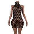 Sexy See Through Rhinestone Sequin Birthday Party Bodycon Dress Photoshoot Backless Mini Club Dress Women Evening Prom Dress