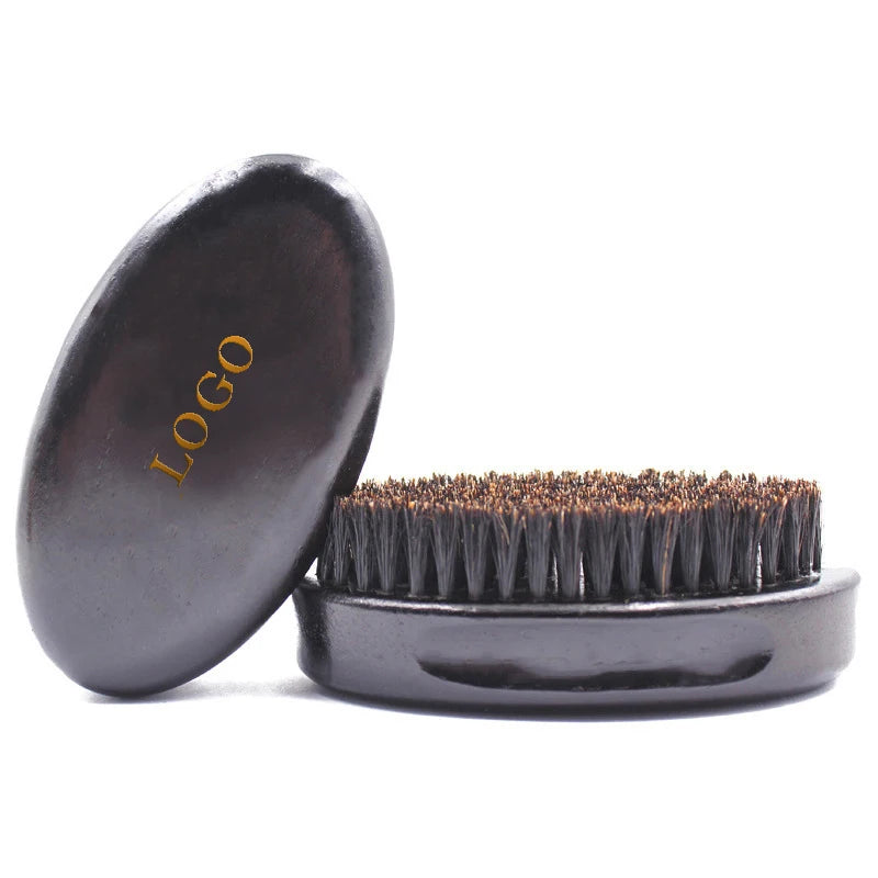 Customized logo Boar Bristle Soft Wave Brush 360 Curved Custom logo Wooden Black Beard Brush Vegan Bristle Hair Brush for Men