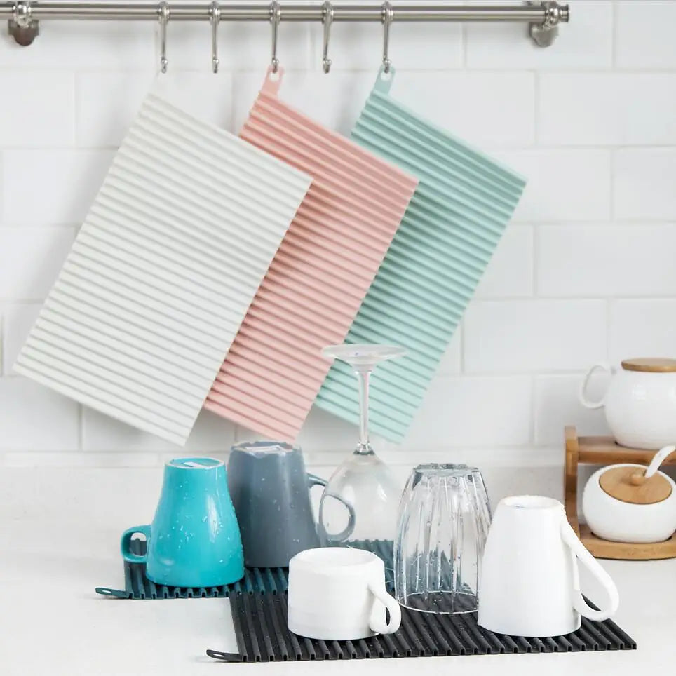 Silicone Square Dish Drying Mat Heat Resistant Draining Tableware Dishwaser Durable Cushion Pad Dinnerware Table Mat Placemat