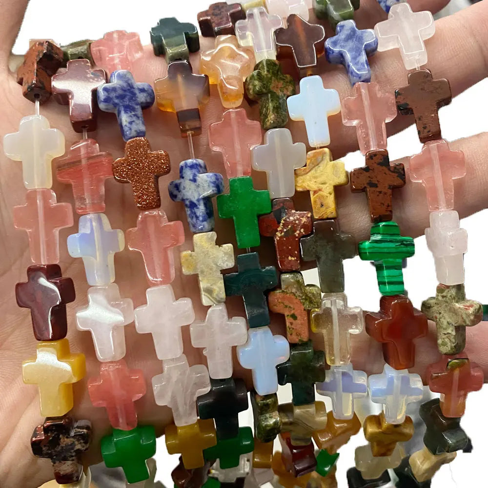 Wholesale Natural Crystals Healing Gemstone Jewelry 12x16mm Loose Cross Shape Stone Beads for Bracelet Making