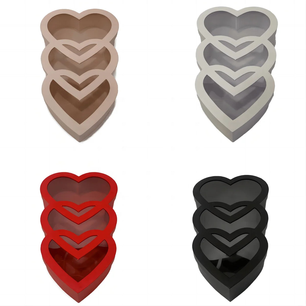 In Stock Custom PVC Window 3 Heart Flower Gift Box Matt Lamination Printed Packing Box for Lovers