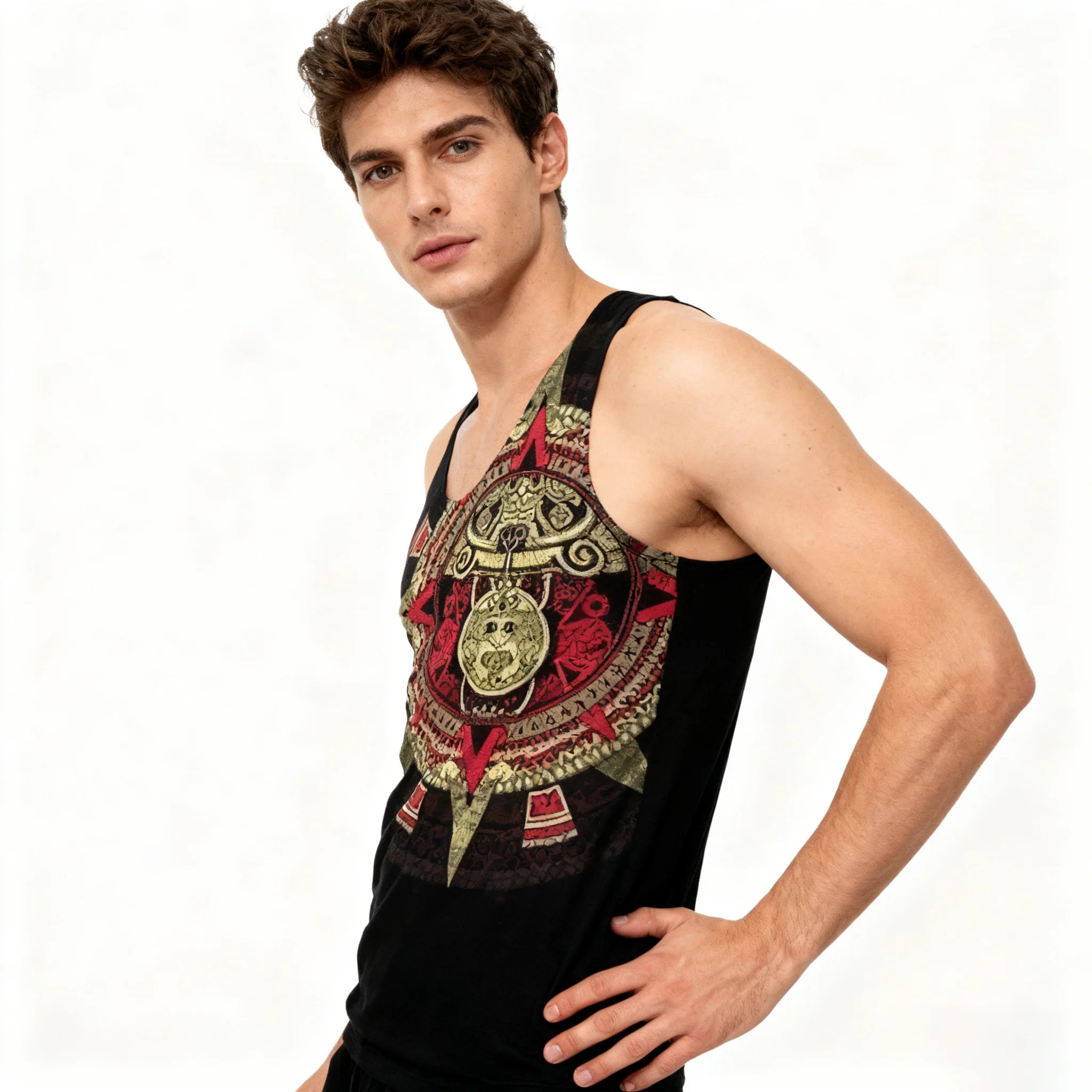 Fitspi Plus Size Mens 3D Digital Printed Round Neck Loose Fit Sleeveless Vest Tank Top Wholesale