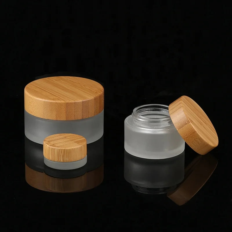 Glass Jars Cosmetic Containers Bamboo Lid Cream Jar Bamboo Top 100g