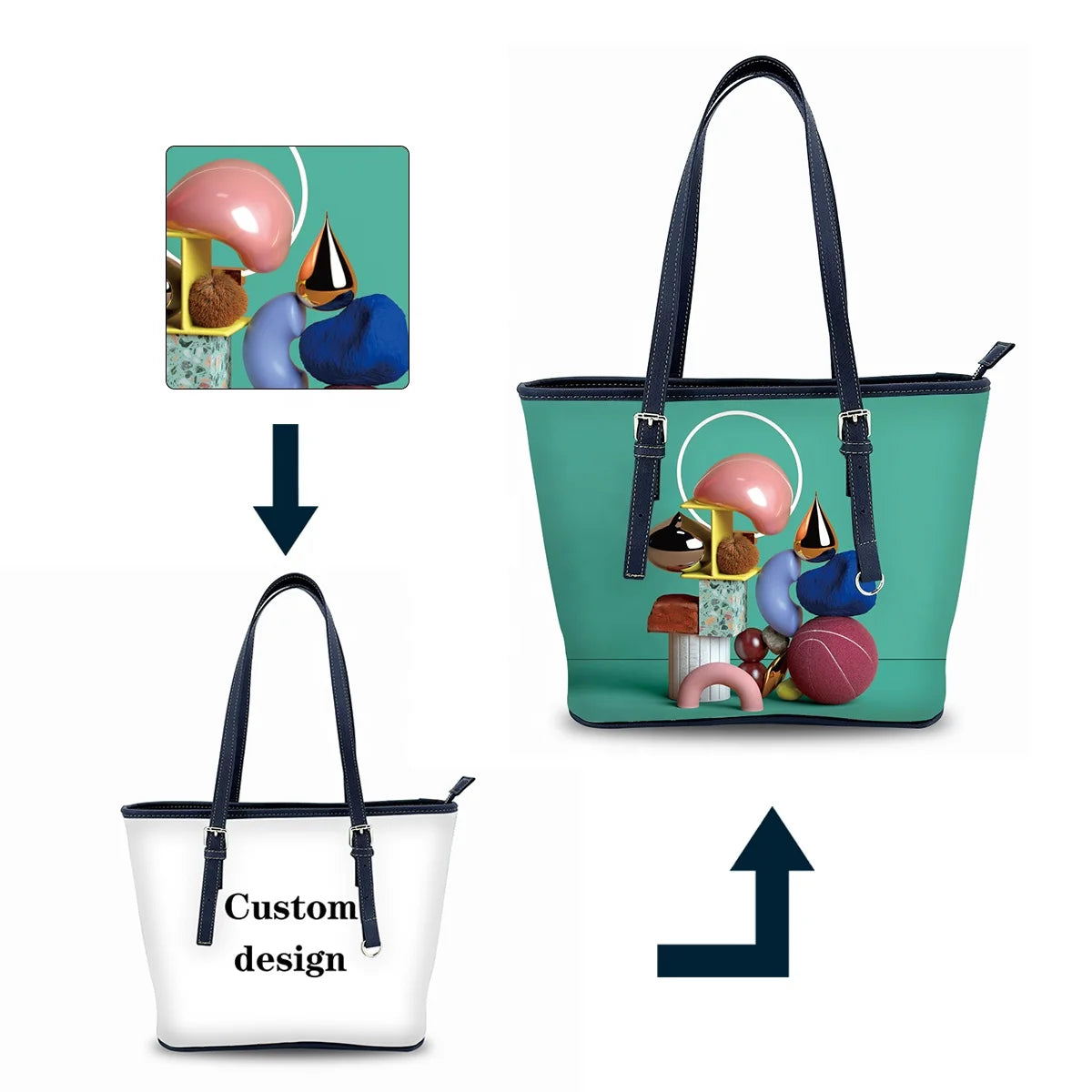 Wholesale Designer Luxury Leather Tote Bag PU Handbags with Adjustable Strap Zipper Pocket