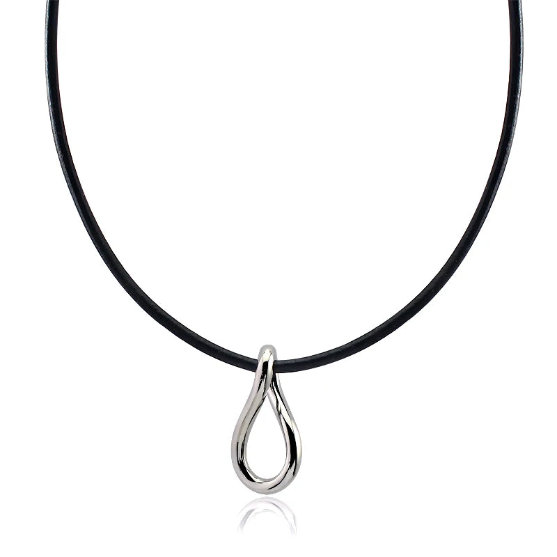 Creative Chokers Necklaces Black Genuine Leather with Sliver Pendant Long 48cm Luxury Necklace Juwalary for Girls Free Shipping