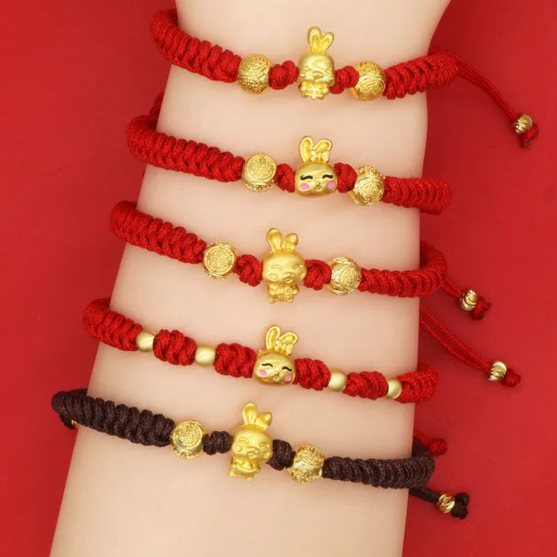 SC New Arrival Chinese Braid Rope Bracelet Fashion Birthday Zodiac Bracelet Gift Handmade Woven Gold Rabbit Bracelet for Girls