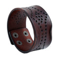 DPANCO New Design Punk Wide Genuine Leather Hollow Out Geometric Pattern Cuff Bracelet Bangles for Men Wedding