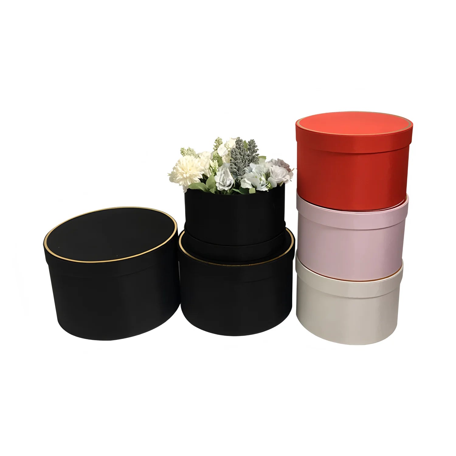 High-End  Satin Fabric Flower Box Hugging Bucket 3-Piece Flower Bucket Gift Set With Gold Foil  Flower Gift Box