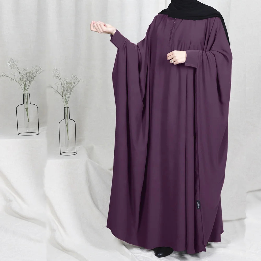 New Stylish Solid Plain Color Nida Batwing Sleeve Kaftan Abaya Dubai 2022 Islamic Maxi Long Muslim Dress for Women
