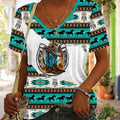 Women's Western Cowgirl Aztec Print T-Shirt V Neck Short Sleeve Casual Vintage Horse Graphic Daily Wear Tee Tops