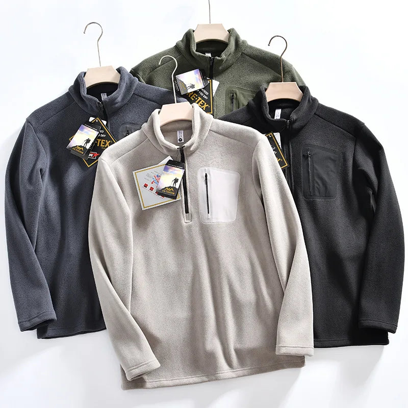 Top Grade Version Men's Autumn Spring Thick Warm Double Fleece Sweatshirts Custom logo Turtleneck Jumper With Zipper Pocket