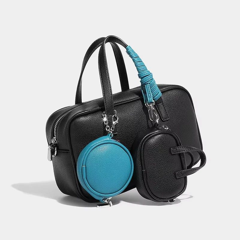 Niche Fashion Women Boston Bag Retro Single Shoulder Diagonal Cross Bag Contrast Colors Designer Purses and Handbags Female