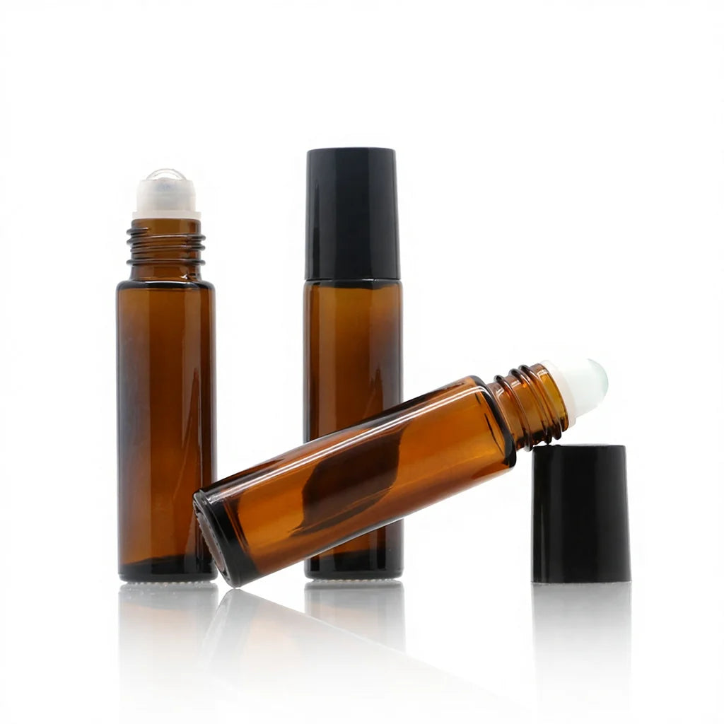 Wholesale 10ml Frost Blue Amber Clear Black Screen Printed Glass Roll on Essential Oil Bottles for Cosmetic Use
