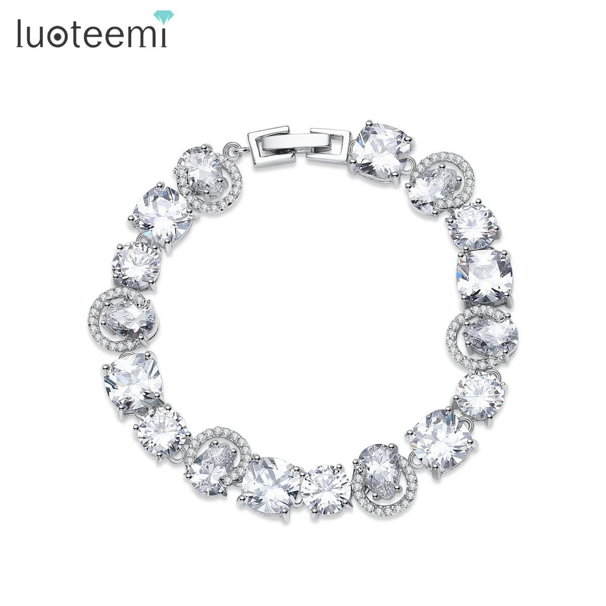 LUOTEEMI Wholesale High Quality Rhodium Plated AAA White Cubic Zirconia Women Shining Luxury Fashion Bridal Bracelets