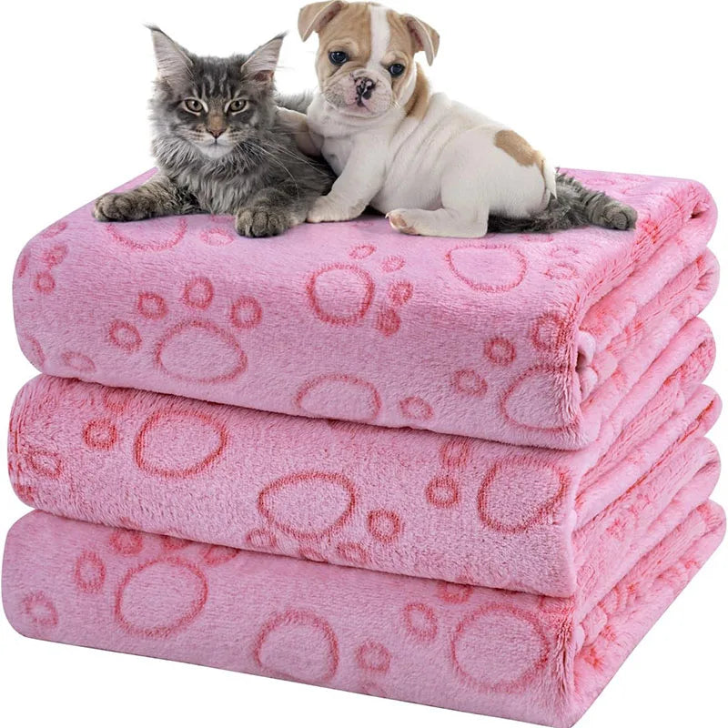 100% Polyester Dog Blanket Washable Fluffy Fleece with Animal Solid Pattern Soft Warm Knitted Bed for Puppy Cat Home Use