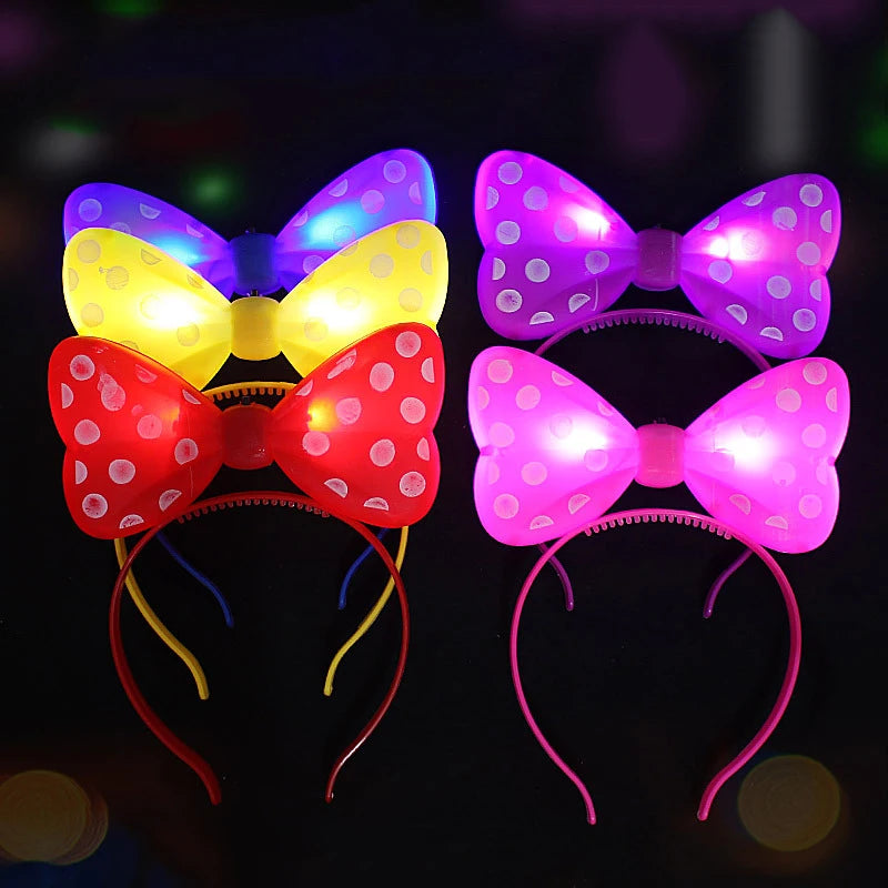 Cute LED Bow Tie Hairband Light up Tie Crown Garland Headdress Headpiece for Women Girls Hair Accessories Wedding Party