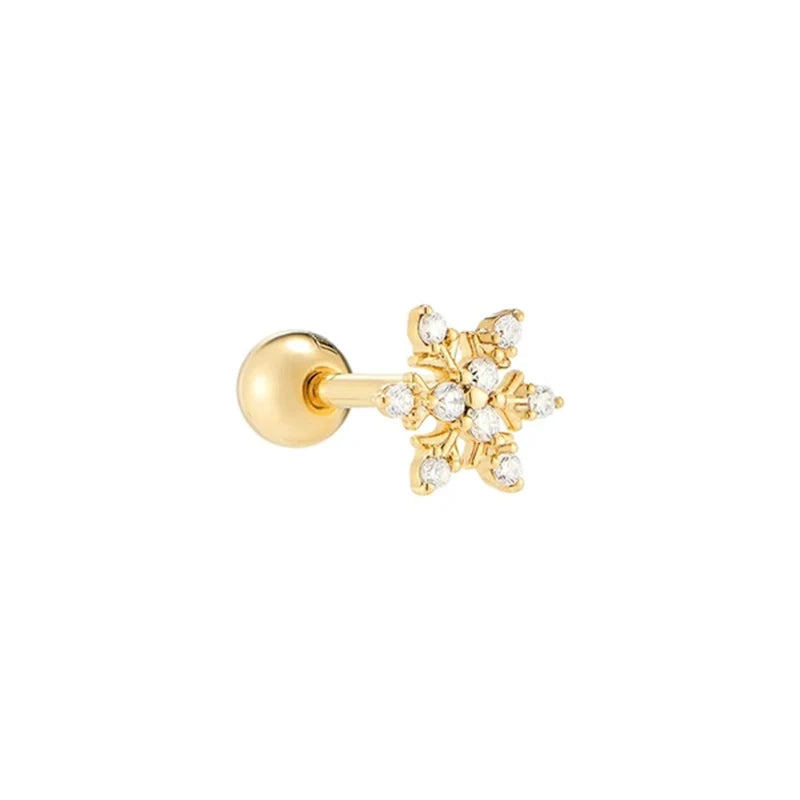 925 Sterling Silver Cute Snowflake Stud Earrings with Zircon Gold Plated for Party Engagement Gift