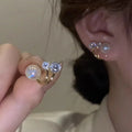 GT Elegant Fine Jewelry Accessories 925 Silver Needle Rhinestone Crystal Pearl Stud Earrings