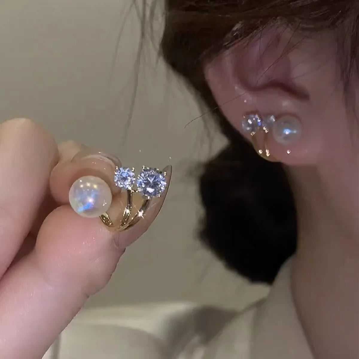 GT Elegant Fine Jewelry Accessories 925 Silver Needle Rhinestone Crystal Pearl Stud Earrings