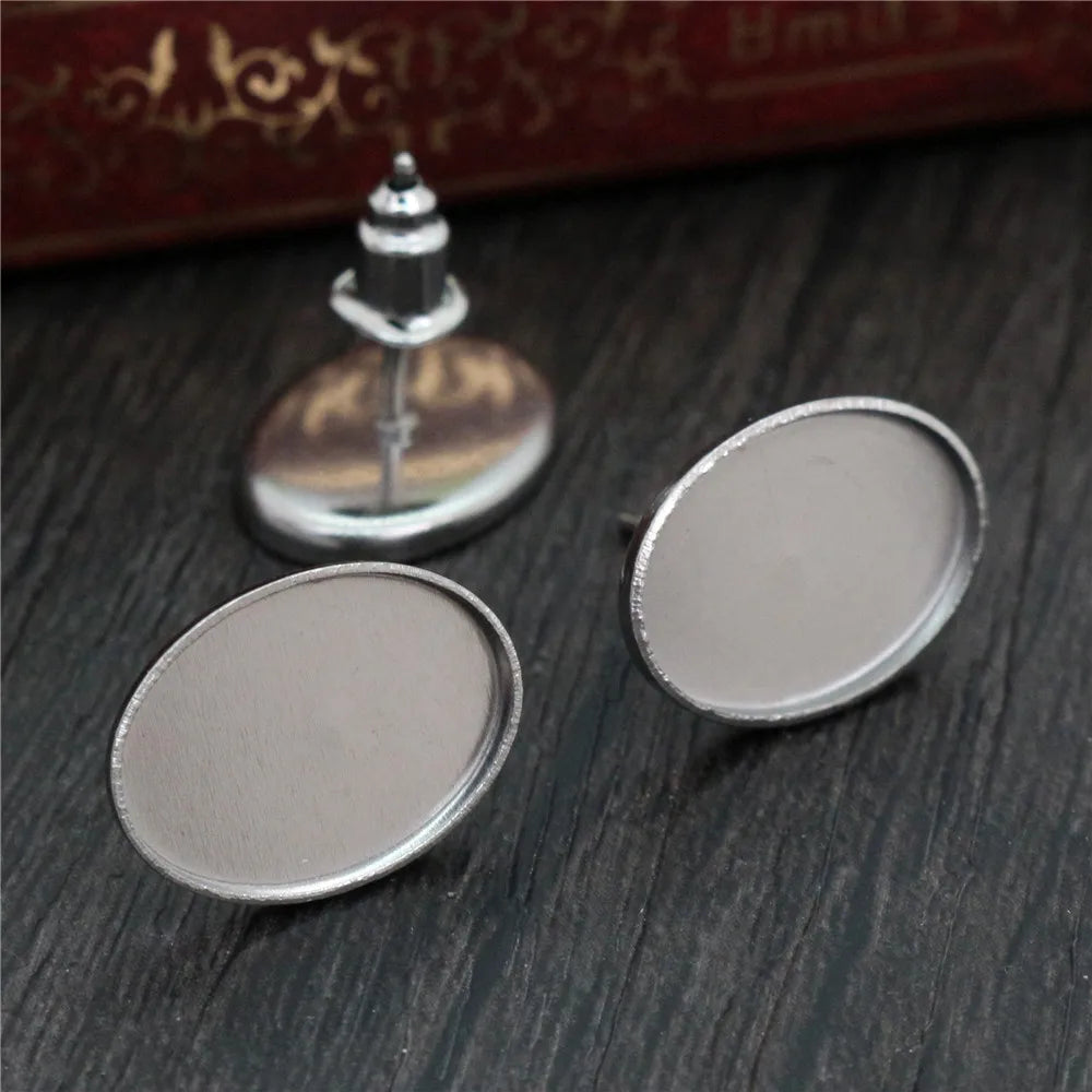 20pcs 10x14mm No Fade 316 Stainless Steel Earring Studs Blank BaseFit Oval Earrings Blank Bezel Trays DIY Jewelry Findings