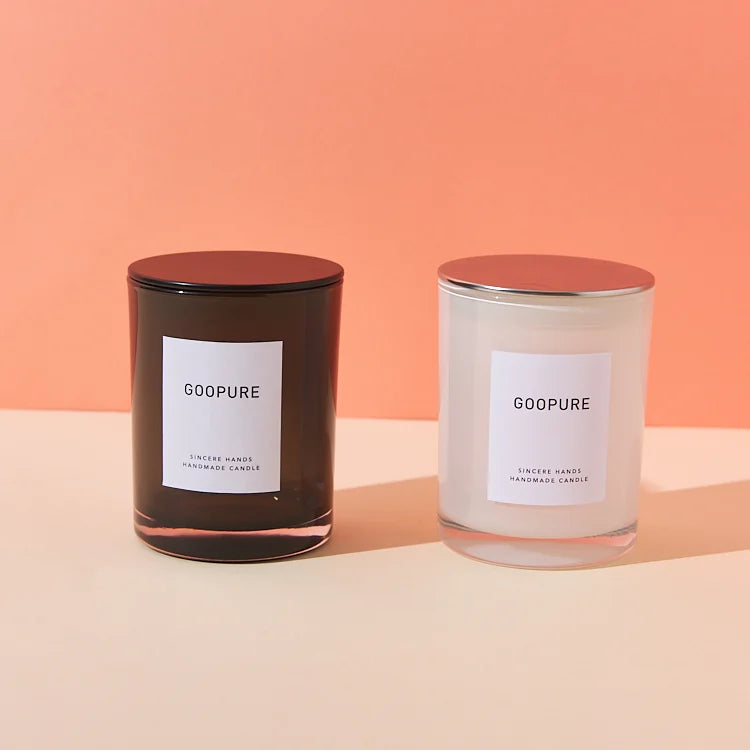 Empty Luxury Glossy Black White 10.5oz Glass Candle Jar with Lid for Candle Making Recyclable