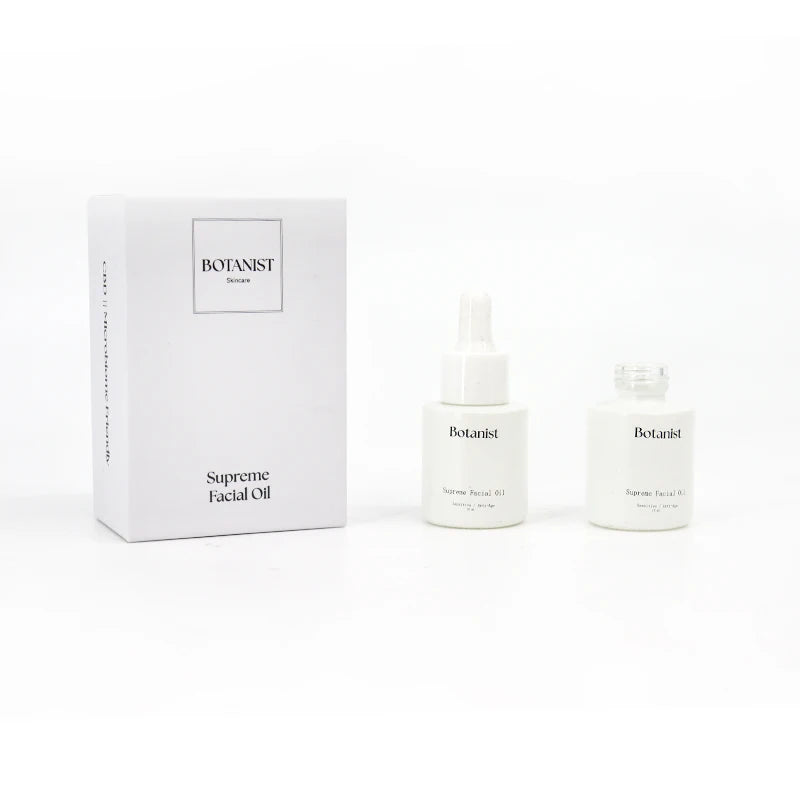 Luxury Flat Shoulder Round Empty Glass Skincare Serum Pump Foundation Bottle White Cosmetic Lotion Packaging Bottle Set With Box