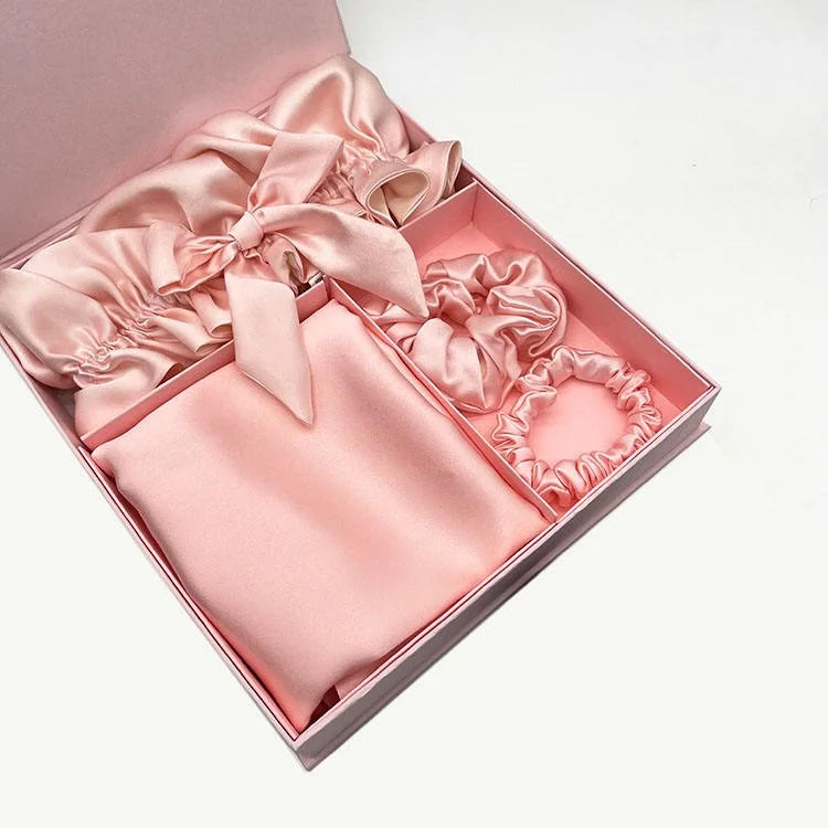 100% Silk Hair Care Set Plain Home Woven Pillowcase Bonnet Stain Resistant Portable Sleeping Turban Plant Pattern Back Opening