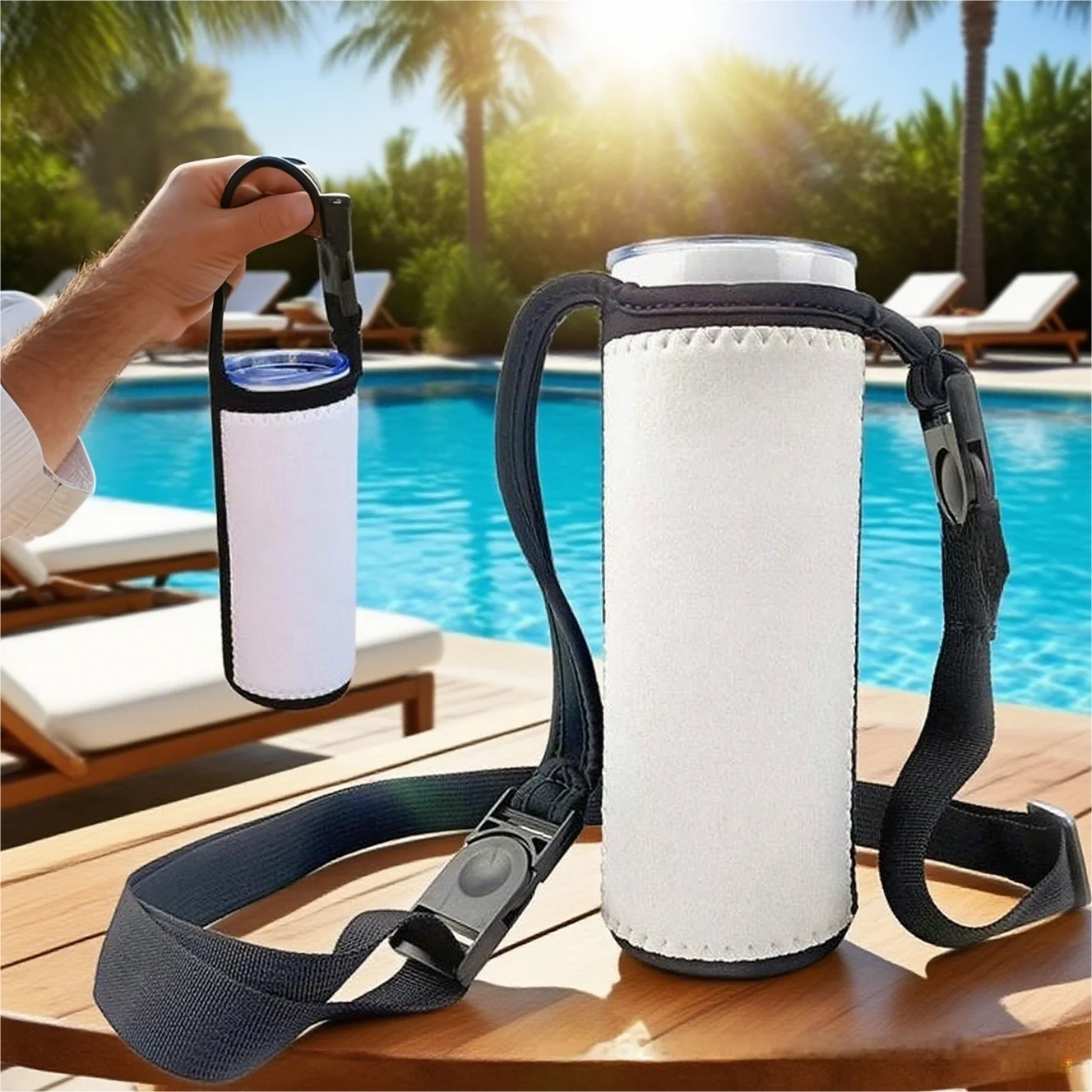 Skinny Sublimation 20oz Tumblers Neoprene 20 oz Tumbler Holder with Hand Strap