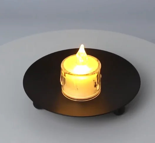 Decorative Iron Plate Candle Holder Black Gold Candle Stand for LED Wax Candles Spa Bathroom Weddings Set of 2