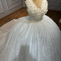 S8776F New Hot-Selling African Bride's Three-Dimensional Flower Lace Long Chapel Train Wrap Waistline High Waist Wedding Dress