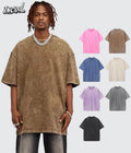 OEM Retro 100% Cotton Heavyweight Men's Regular Silk Screen Printed Breathable Quick Dry Tshirt Acid Washed Stone Logo Vintage