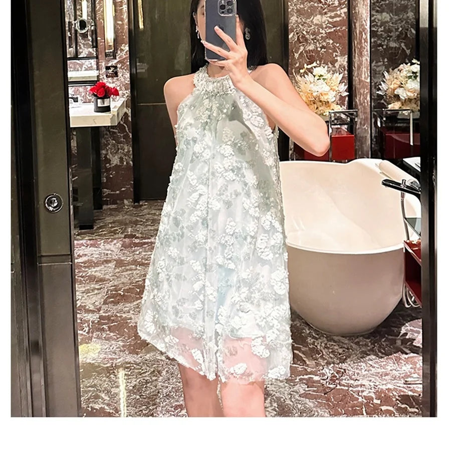 Summer New Heavy Industry Sling Floor-Length Zippers A-Line Candy-Colored Eco-Friendly Loose Style Sleeveless Party Banquet