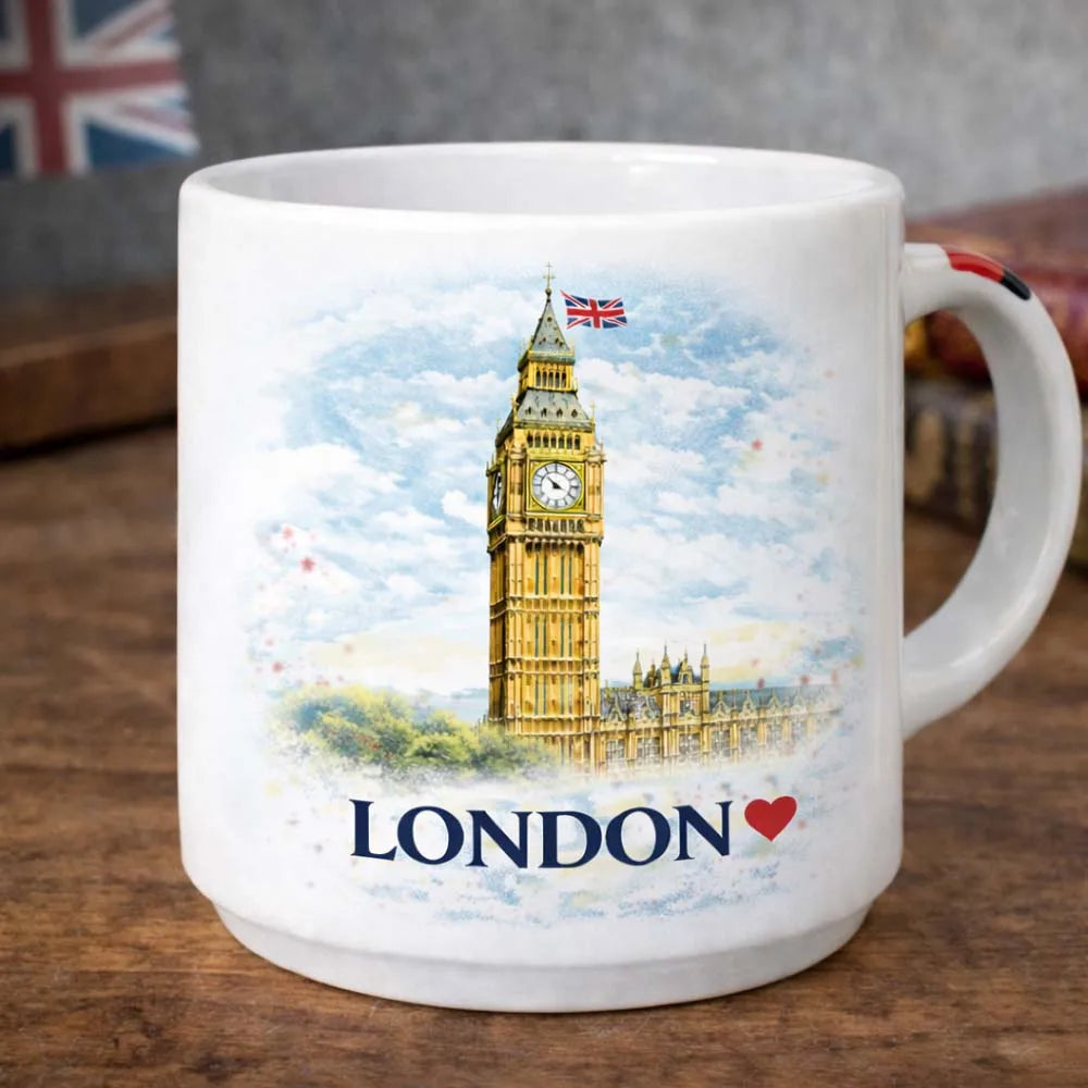 England London Style Big Ben Design Porcelain Coffee Mug 20OZ Handgrip Pattern Dishwasher Microwave Safe Stocked Tea/Water