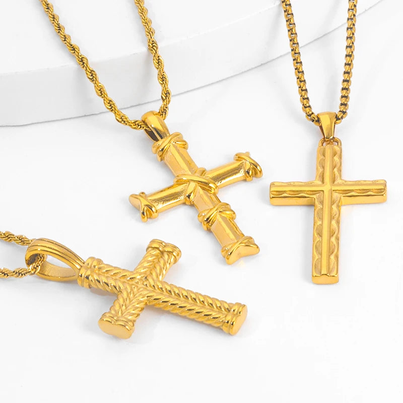 Customizable 18K Gold Plated Stainless Steel Fine Fashion Jewelry Pendants Necklace Cross Christ Jesus Religious Men Zircon