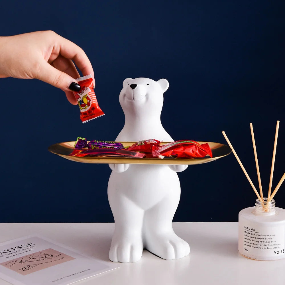 Elegant Resin Sculpture of a Polar Bear with Tray Custom Hotel Gifts and Winter-Themed Home/Office Decor Bulk Orders Welcome