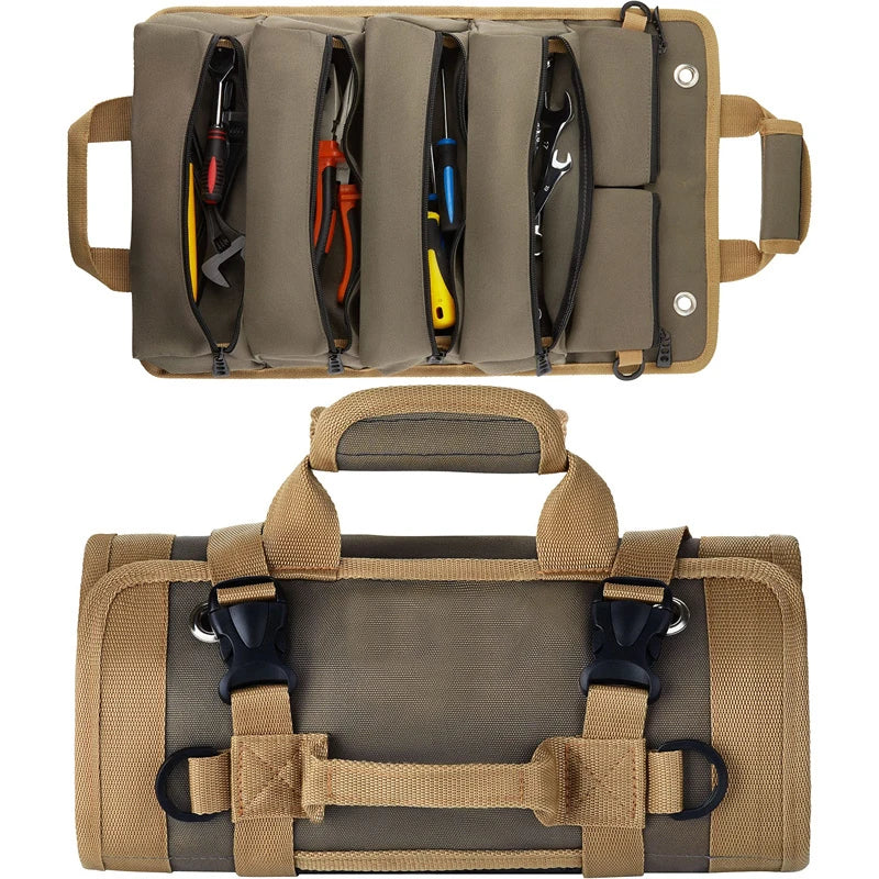 New Design Polyester Roll-Up Tool Bag with 6 Pockets Easy Carry Hanging Foldable Organizer for Small Tools