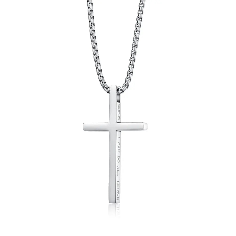 Men's 316L Stainless Steel Cross Necklace Silver Black Titanium Steel Fashion Jewelry Pendant Charm Christian Wedding Accessory