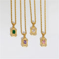 18K Gold Plated  Stainless Steel Jewelry Pink Clear Emerald Purple Diamond Cz Vintage Necklace Fashion Jewelry