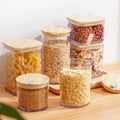 Stackable Plastic Fresh-keeping Food Storage Jar with Wooden Pattern lid