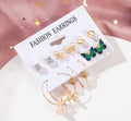 Vintage Pearl Hoop Earrings For Women Long Tassel Butterfly Dangle Drop Earrings Punk Fashion Gem Pearl Acrylic Earring