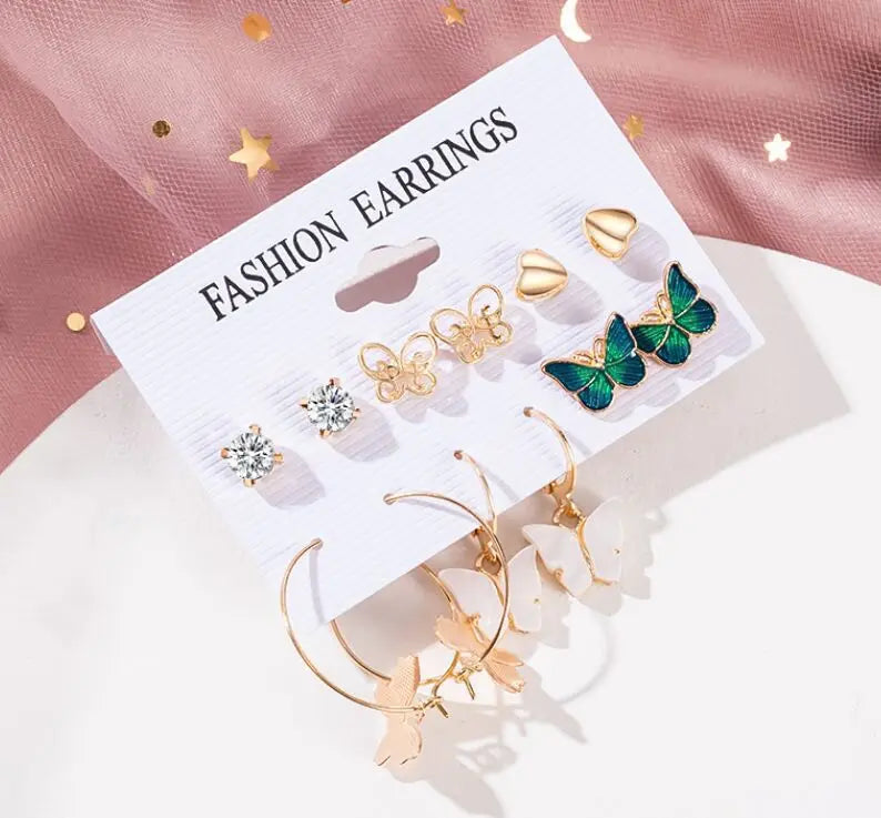 Vintage Pearl Hoop Earrings For Women Long Tassel Butterfly Dangle Drop Earrings Punk Fashion Gem Pearl Acrylic Earring