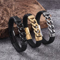 Fashionable Stainless Steel Magnetic Clasp Leather Bracelet Bangle Vintage Braided Genuine Leather Bracelet OT-181