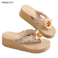 Female Custom Casual Modern Women Bohemia Floral Slope Heel Fashion Comfortable Flip Flop Slipper Beach Sandal Thong Slippers