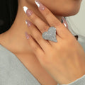 Fashion Retro Personality Finger Ring Open Adjustable Heart Full Diamond Ring Silver Plated Women Iced Out Knuckle Ring