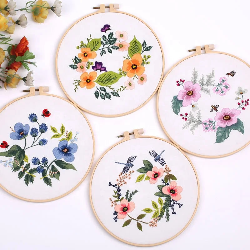 2026 Custom Floral Butterfly Patterns Instructions Hoops Pre-printed Pattern Cloth Theads Tools DIY Set Cross Stitch Embroidery