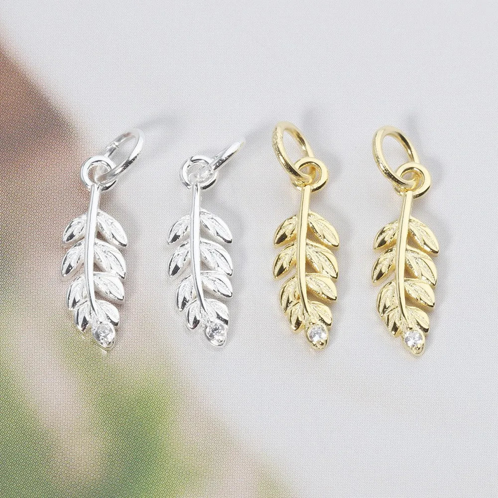 S925 Silver Electroplated Micro-inlay Zircons Leaf Hand String Pendant for Permanent Jewelry Making Charms