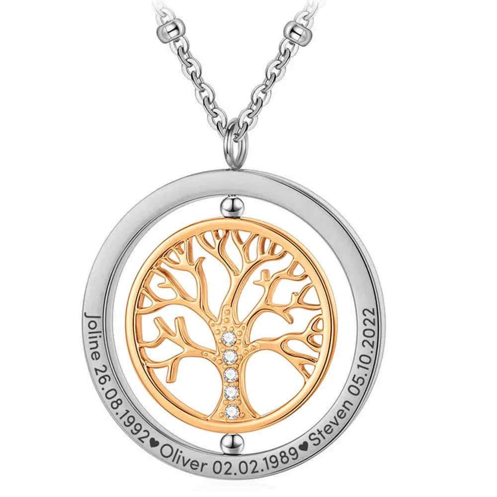 2025 INS Hot Sale 316L Stainless Steel Tree Life Rotatable Crystal Rhinestone Pendant Necklace 18K PVD Gold Plated Waterproof