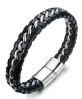Magnetic Fastener Clasp Australia Men Braided Engraved Bar Leather Rope Bracelet