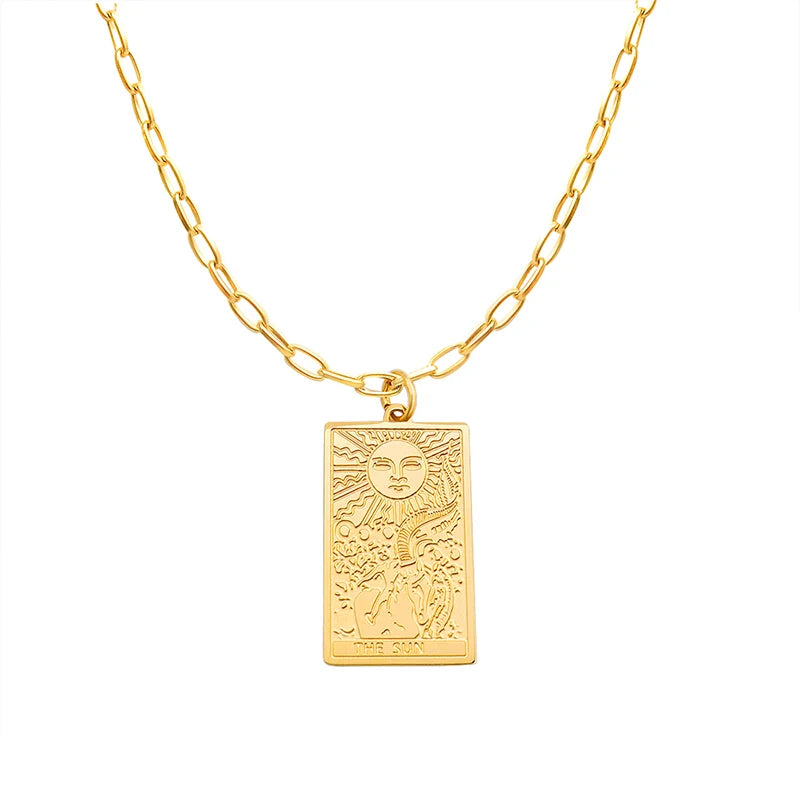 European and American Ins Retro Sun Moon Relief Necklace Jewelry Men and Women's Stainless Steel Plated 18 Real Gold Jewelry